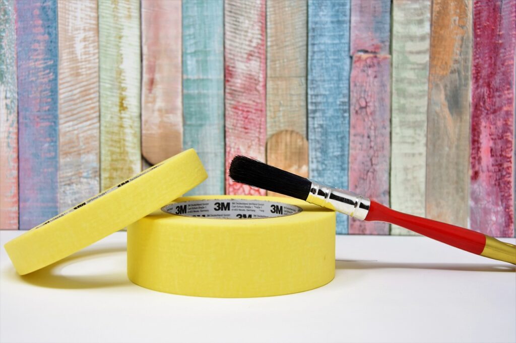 paint brush, flat brush, masking tape